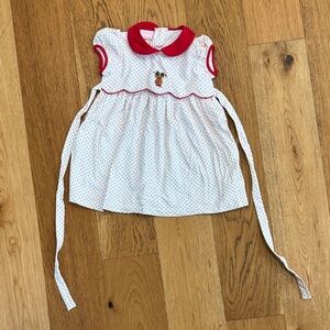 Adorable Holiday Polka Dot Petit Bebe Dress with Red Collar